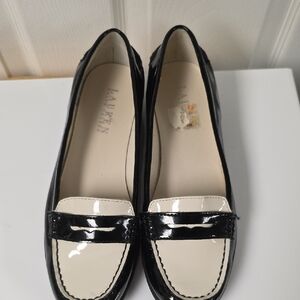 Ralph Lauren Black and Cream Women's Loafers